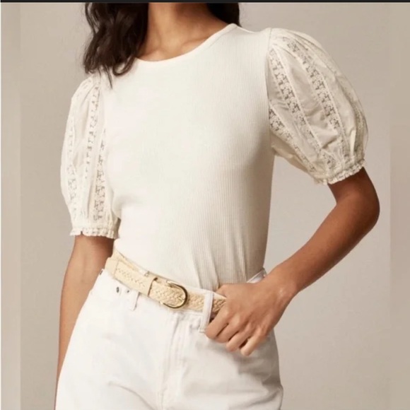 J. Crew Tops - J. Crew Cream Lace Puff Sleeve Blouse